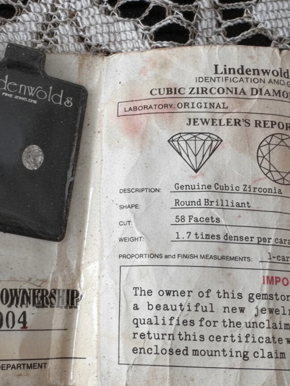 Lindenwold Fine Jewelers 1990 Genuine Cubic Zirconia Round Brilliant Cut Stone